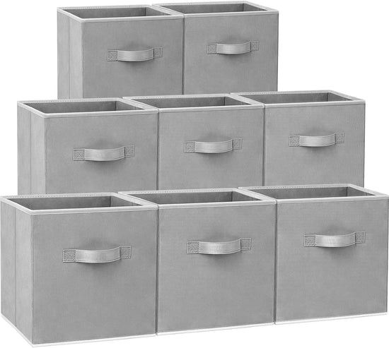 Storage Cubes - 11 Inch Heavy Duty Fabric Closet Bins for Shelves, Cube Organizer - 8 Pack Collapsible Decorative Storage Bins Baskets for Organizing Clothes Blankets Toys (Grey)
